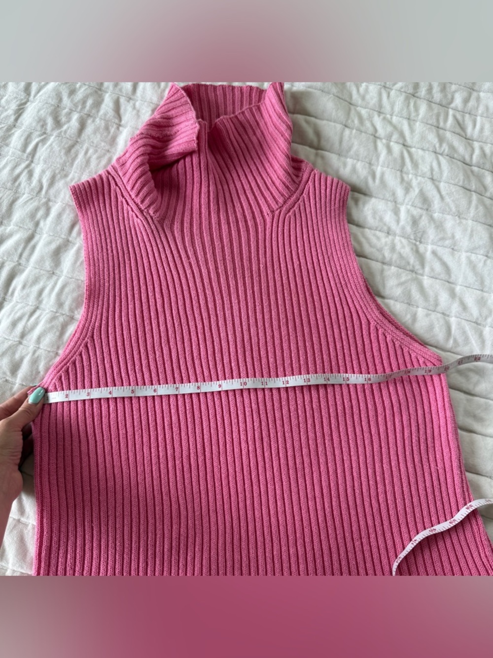 BASIC EDITIONS Y2K vintage Pink mockneck turtleneck sweater sleeveless rib knit - Picture 4 of 5